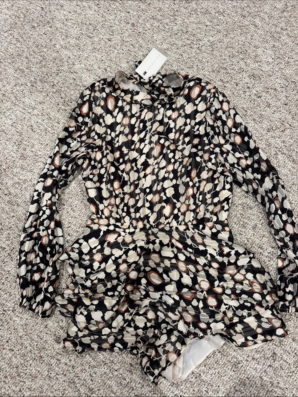 Endless Rose Black, Cream & Brown Printed Long-Sleeve Romper